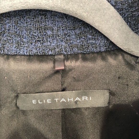 ELIE TAHARI Blazer Jacket Wool Alpaca Mohair Blue Black Textured Unique M Women - Picture 4 of 12